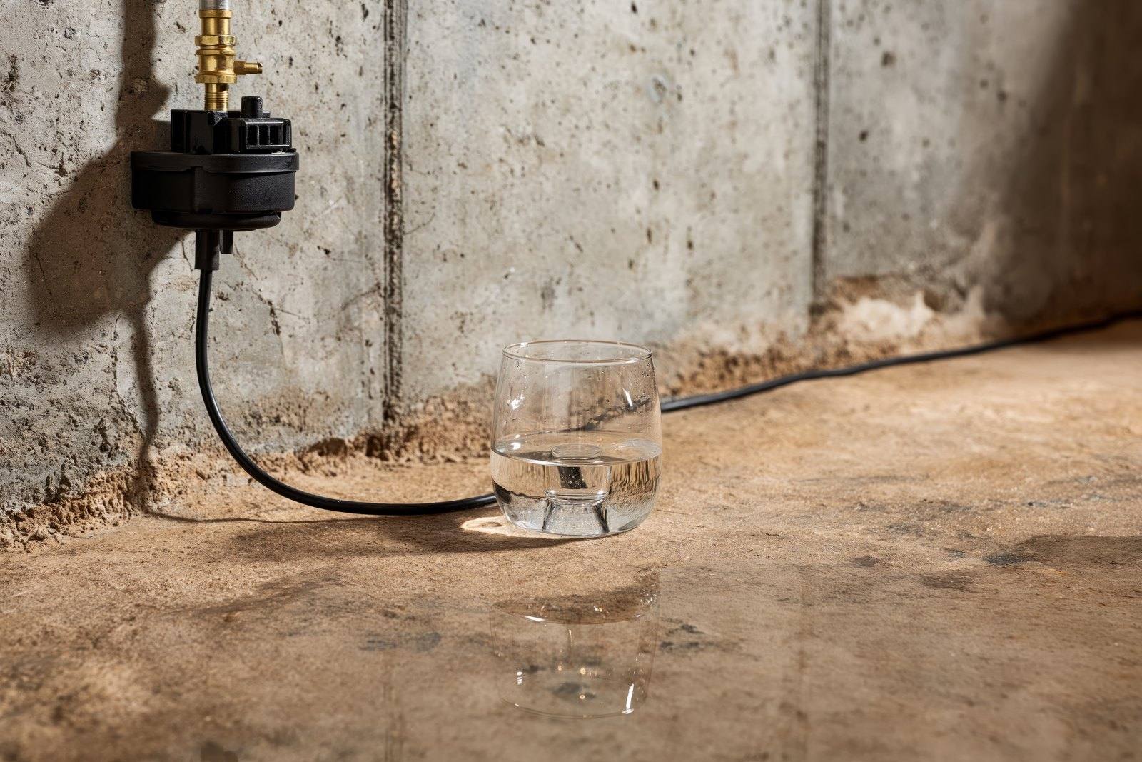 Water spreading across a concrete basement floor along the foundation wall